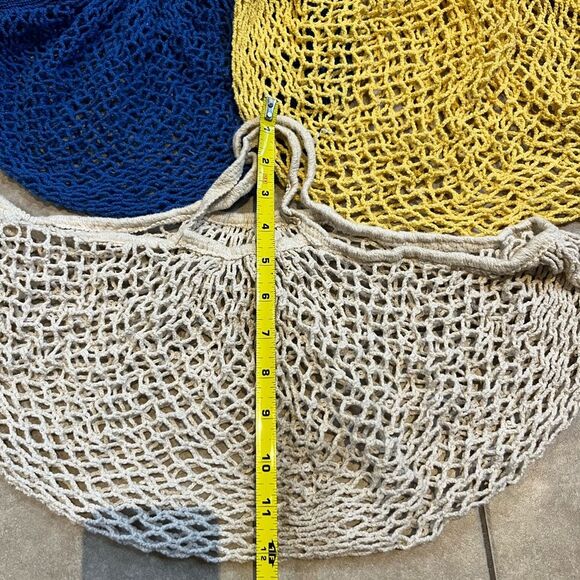 Stylish Mesh Tote Bag Set - Blue, Yellow, Cream - Picture 3 of 4